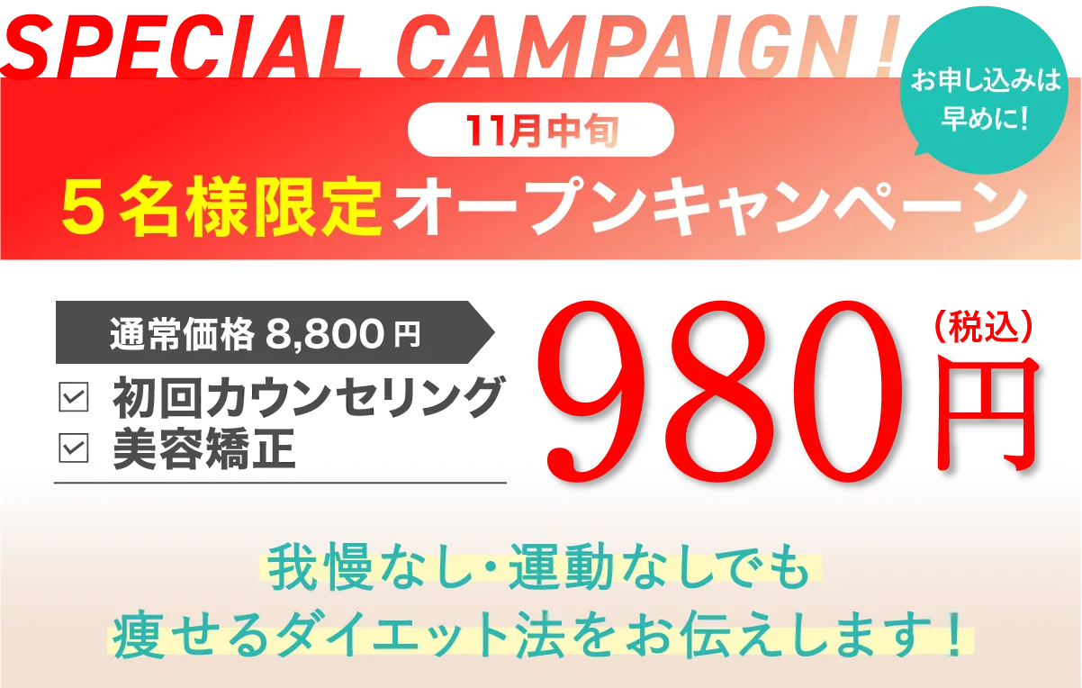 初回限定キャンペーン・カウンセリングと初回痩身整体が980円